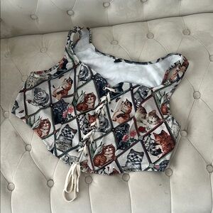 Cat Print corset Lace-Up Crop Top 3XL